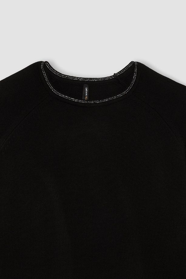 Regular Fit Bisiklet Yaka Simli Reglan Kol Siyah Triko Kazak Tunik D1580ax24wn - 7