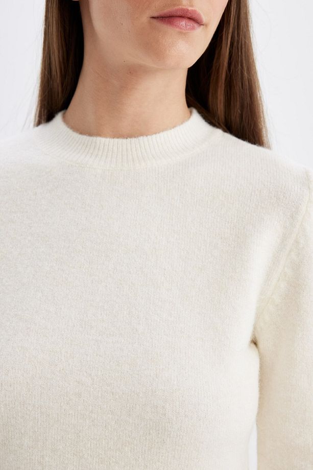 Regular Fit Bisiklet Yaka Premium Basic Düz Crop Triko Kazak C9047ax24wn - 5