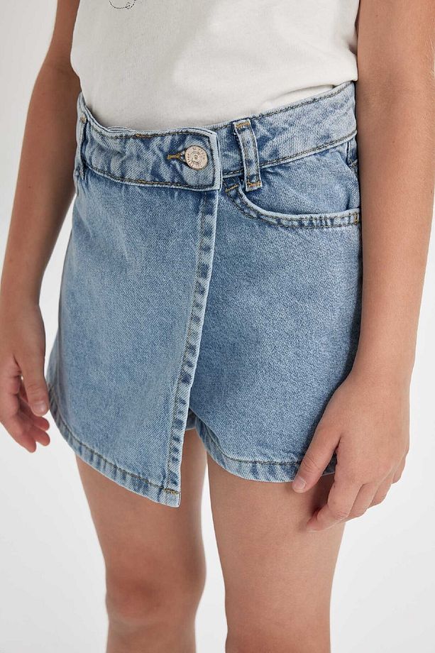 Kız Çocukcepli Asimetrik Jean Şort Etek C7503a824au - 5