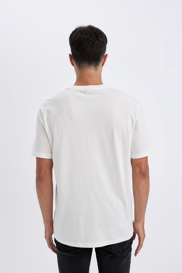%100 Pamuk New Regular Fit Bisiklet Yaka Basic Düz Kısa Kollu Beyaz Tişört V7699az24au - 5