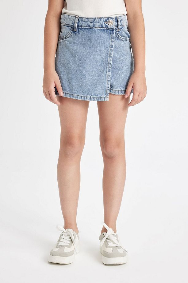Kız Çocukcepli Asimetrik Jean Şort Etek C7503a824au - 4
