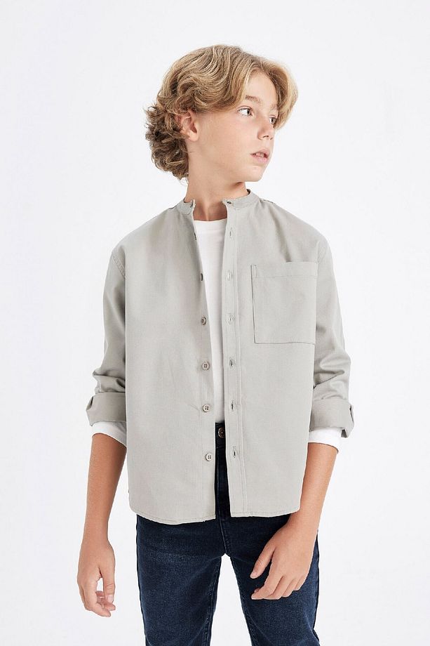 Erkek Çocuk Oversize Geniş Kalıp Dik Yaka Twill Uzun Kollu Gömlek C7524a824au - 4
