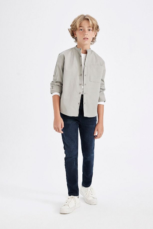 Erkek Çocuk Oversize Geniş Kalıp Dik Yaka Twill Uzun Kollu Gömlek C7524a824au - 2