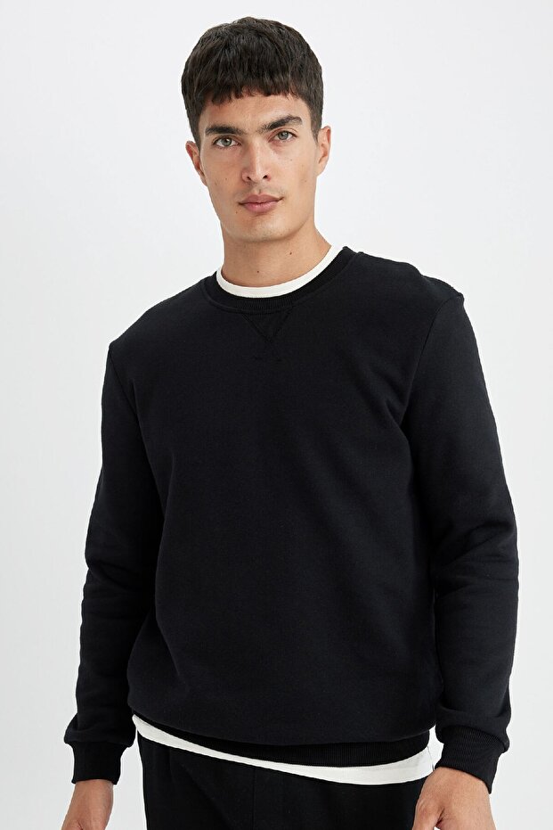 Regular Fit Bisiklet Yaka Kalın Basic Düz Sweatshirt T3777az24au - 1