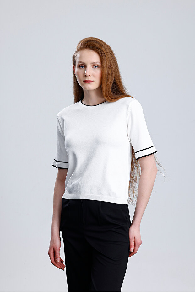 Basıc Kısa Kollu Şeritli Kazak - 4