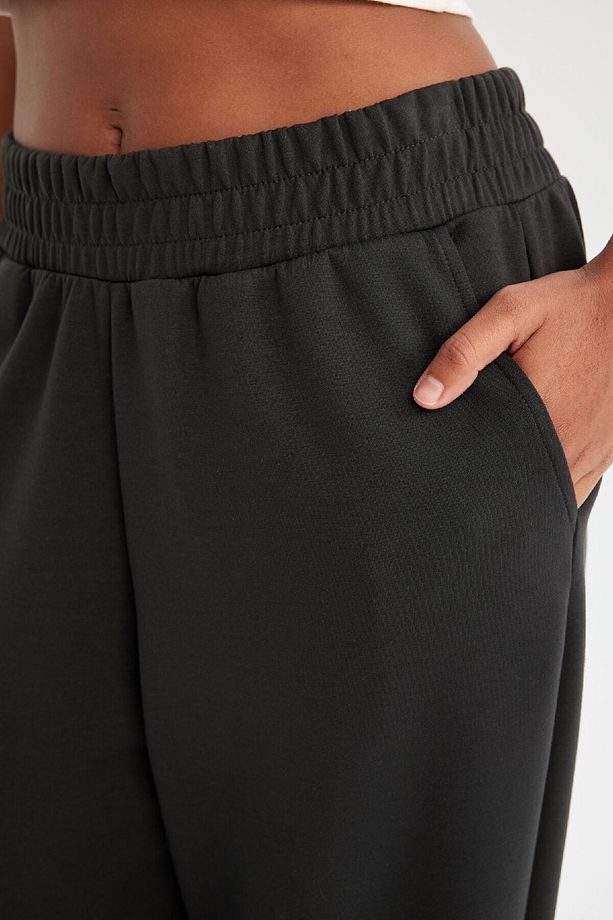 Fit Oversize Geniş Kalıp Sporcu Eşofman Altı Çift Cepli Jogger Paça Standart Boy Skuba Dalgıç - 8
