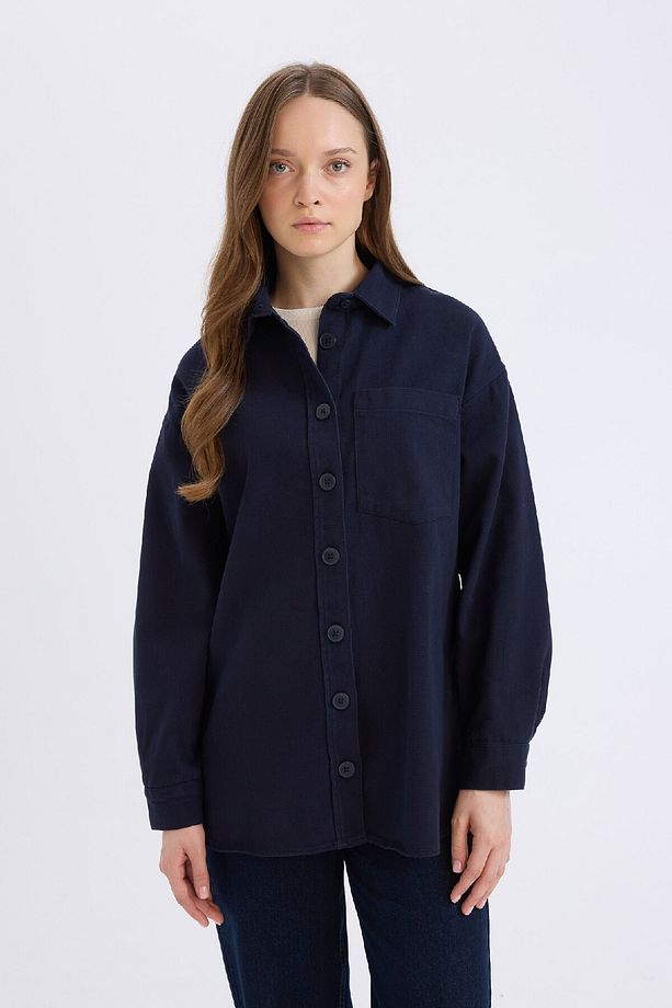 Relax Fit Basic Düz Gabardin Uzun Kollu Gömlek Tunik A6474AX24WN - 3
