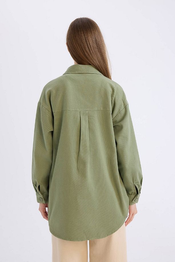 Relax Fit Basic Düz Gabardin Uzun Kollu Gömlek Tunik A6474AX24WN - 5
