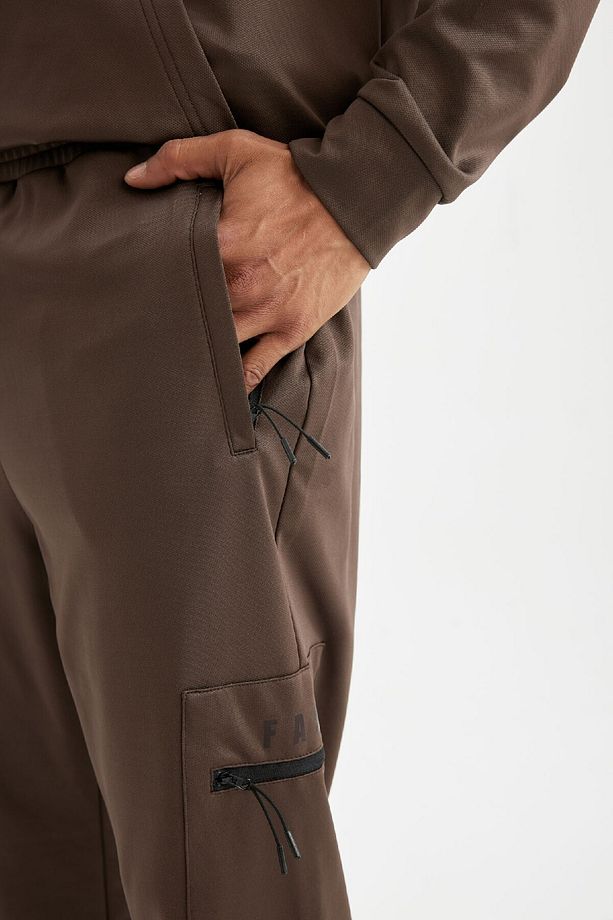 Fit Erkek Kahve Normal Kesim Fermuar Cepli Skuba Dalgıç Kumaş Jogger Eşofman Altı D1952ax24au - 5
