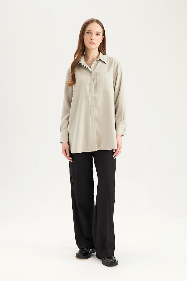 Relax Fit Basic Düz Modal Uzun Kollu Tesettür Gömlek Tunik D1299ax25sp - 2