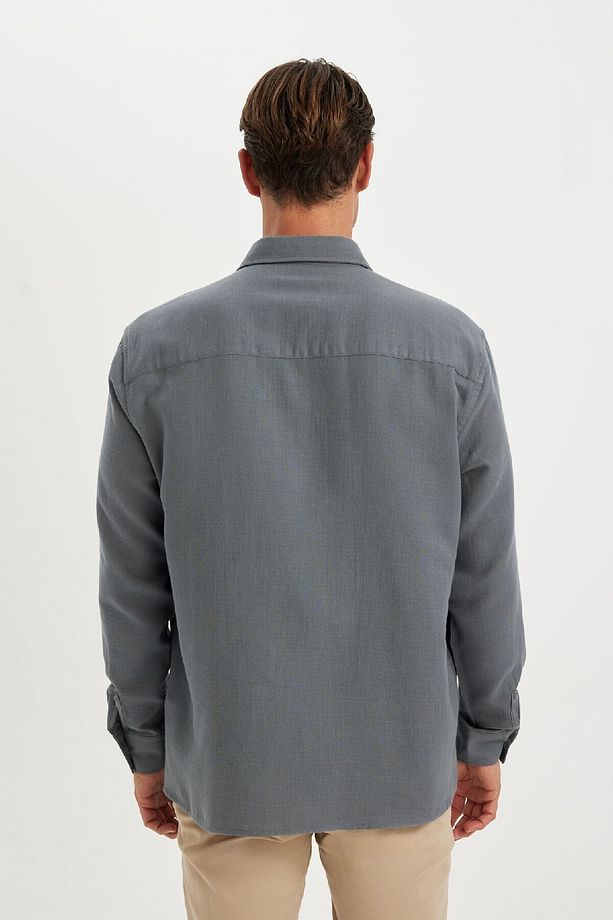 %100 Pamuk Regular Fit Müslin Basic Düz Uzun Kollu Gömlek D2619ax24au - 4
