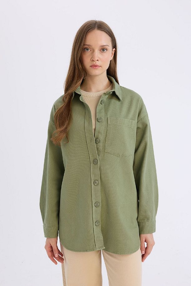 Relax Fit Basic Düz Gabardin Uzun Kollu Gömlek Tunik A6474AX24WN - 3