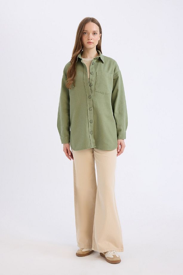 Relax Fit Basic Düz Gabardin Uzun Kollu Gömlek Tunik A6474AX24WN - 2