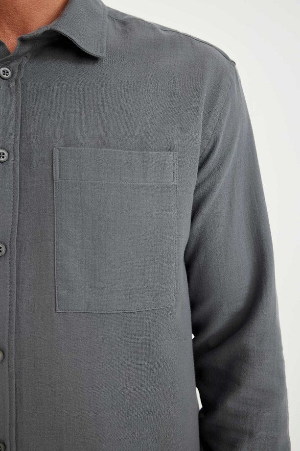 %100 Pamuk Regular Fit Müslin Basic Düz Uzun Kollu Gömlek D2619ax24au - 3