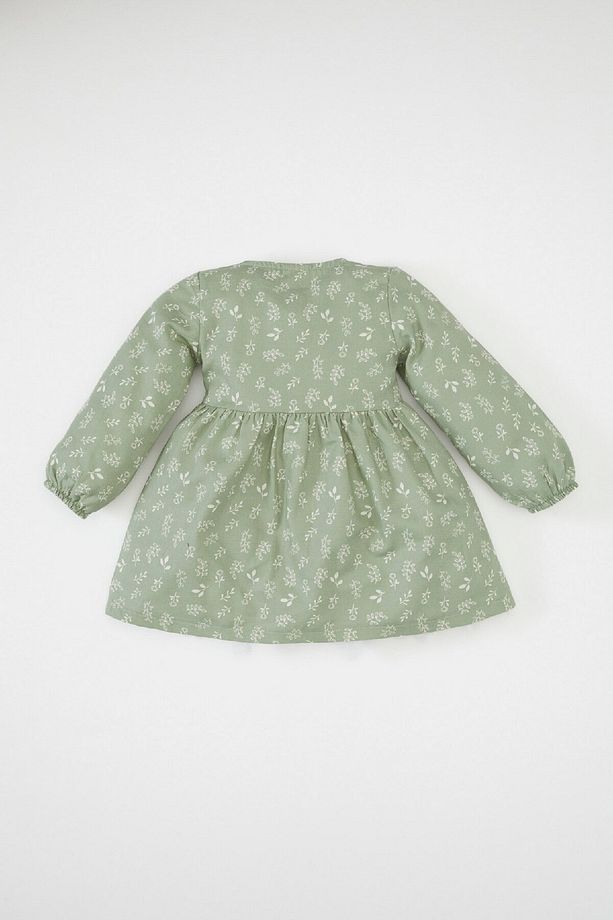 Kız Bebek Bisiklet Yaka Düğmeli Çiçek Desenli Uzun Kollu Twill Elbise D2556a524au - 5