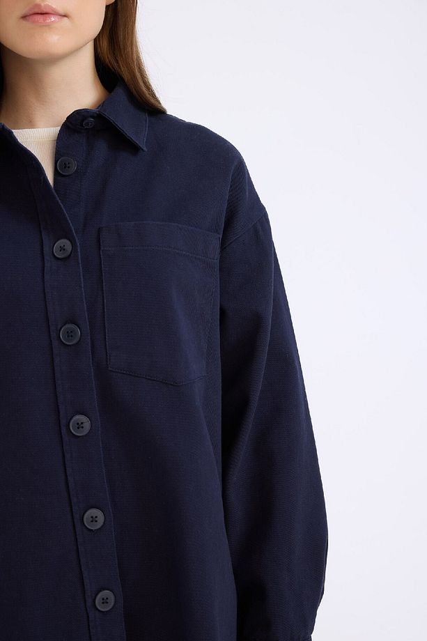 Relax Fit Basic Düz Gabardin Uzun Kollu Gömlek Tunik A6474AX24WN - 4