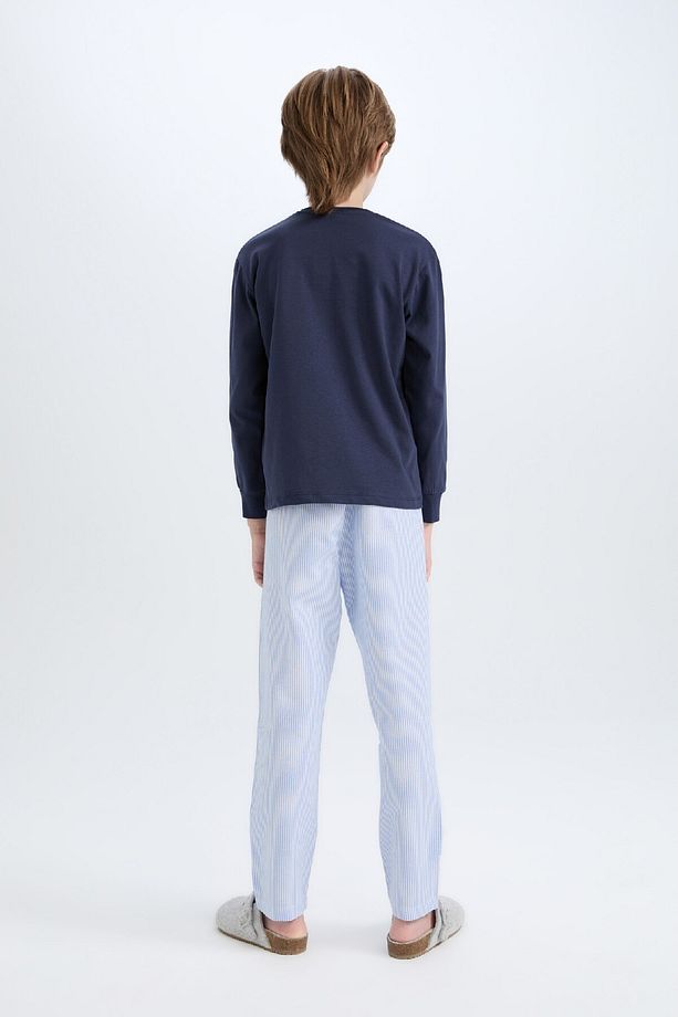 Erkek Çocuk Pijama Takımı Dokuma Bisiklet Yaka Uzun Kollu Üst Çizgili Alt D2894a824wn - 5
