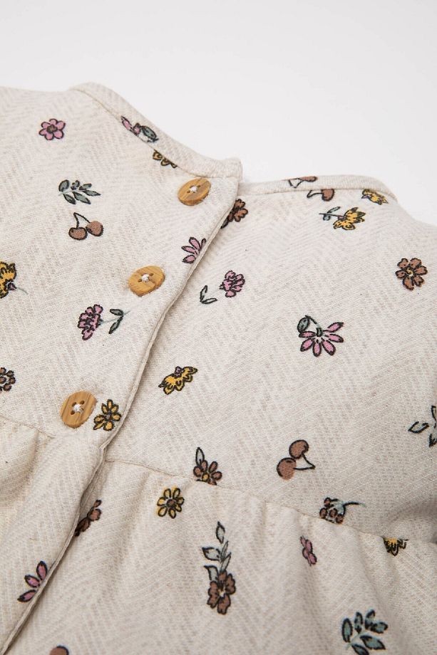 Kız Bebek Çiçek Desenli Fırfırlı Uzun Kollu Twill Elbise D3072a524au - 4