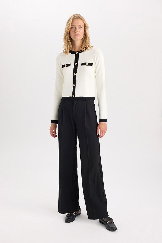 Regular Fit Bisiklet Yaka Düğmeli Basic Düz Triko Hırka C1482ax24wn - 2