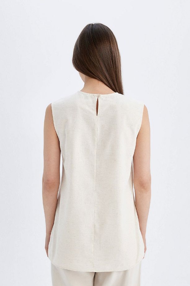 Regular Fit Bisiklet Yaka Basic Düz Keten Karışımlı Kolsuz Tunik D2953ax24hs - 7