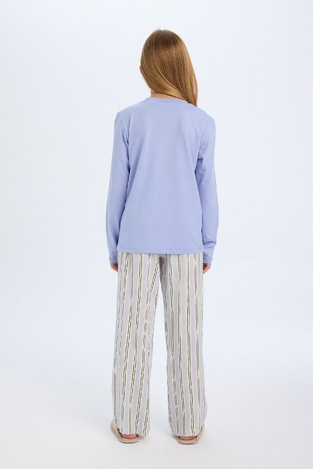 Kız Çocuk Pijama Takım Bisiklet Yaka Uzun Kollu Üst Beli Lastikli Uzun Alt D2112a824au - 5