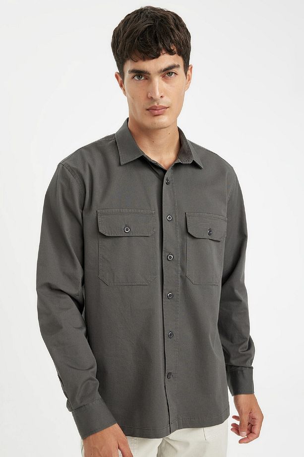 %100 Pamuk Regular Fit Basic Düz Uzun Kollu Gömlek D1060ax24au - 1