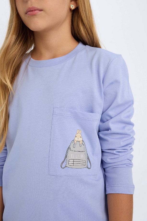 Kız Çocuk Pijama Takım Bisiklet Yaka Uzun Kollu Üst Beli Lastikli Uzun Alt D2112a824au - 4