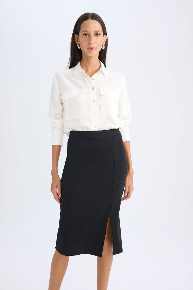 Normal Waist Slit Midi Pencil Skirt 3151604