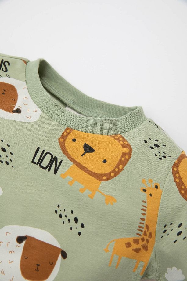 Erkek Bebek Pijama Takımı Penye Safari Desenli Uzun Kollu Üst Uzun Alt D3553a524wn - 3