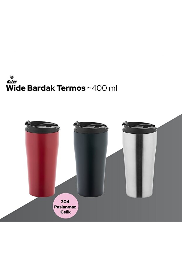 Ss Thermos Mug 400 ml Paslanmaz Çelik Termos Basık Model - 3