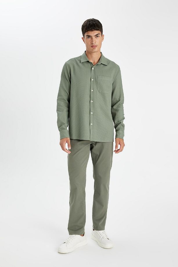 %100 Pamuk Regular Fit Waffle Basic Düz Uzun Kollu Gömlek D1058ax24au - 2