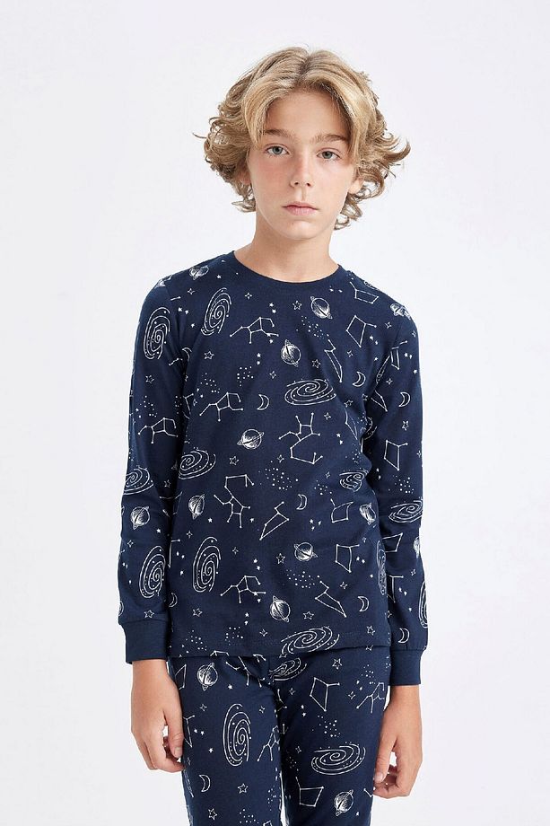 Erkek Çocuk Pijama Takımı Bisiklet Yaka Desenli Uzun Kollu Üst Uzun Alt D2897a824au - 3