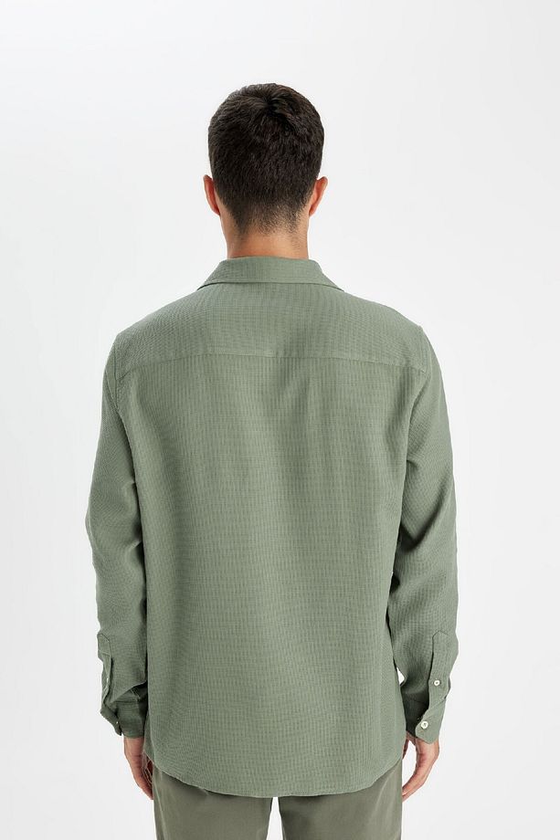 %100 Pamuk Regular Fit Waffle Basic Düz Uzun Kollu Gömlek D1058ax24au - 6