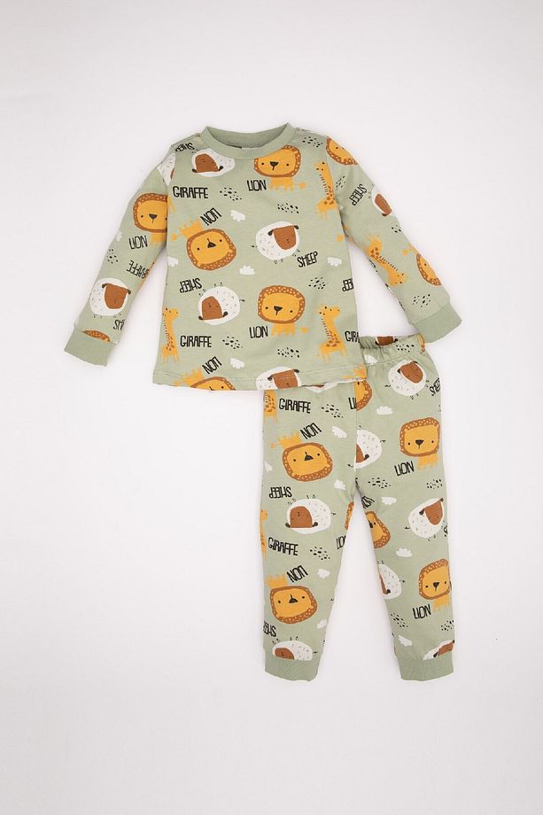 Erkek Bebek Pijama Takımı Penye Safari Desenli Uzun Kollu Üst Uzun Alt D3553a524wn - 1