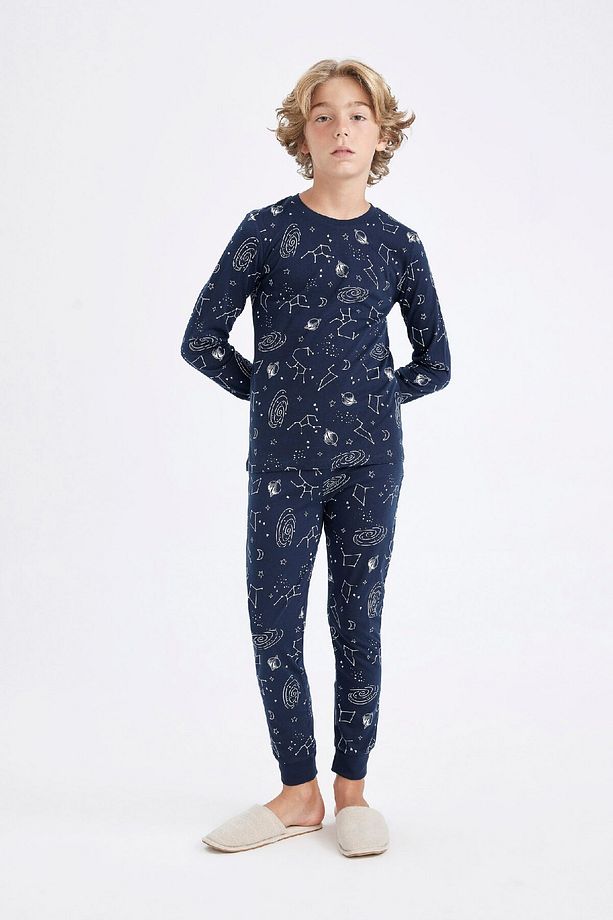 Erkek Çocuk Pijama Takımı Bisiklet Yaka Desenli Uzun Kollu Üst Uzun Alt D2897a824au - 1