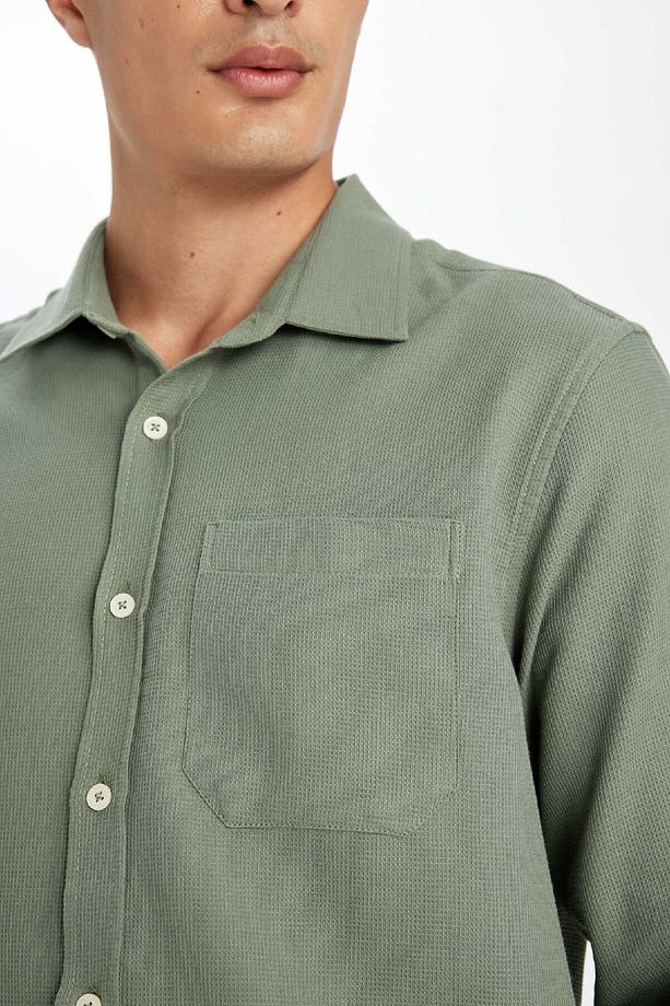 %100 Pamuk Regular Fit Waffle Basic Düz Uzun Kollu Gömlek D1058ax24au - 5