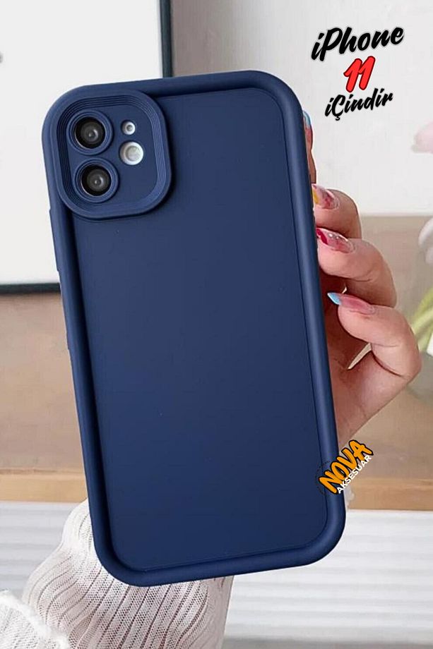 iPhone 11 Kılıf Soft Doku & Çıkıntılı & Kamera Korumalı Silikon 3d Kapak v1 - LACİVERT - 1