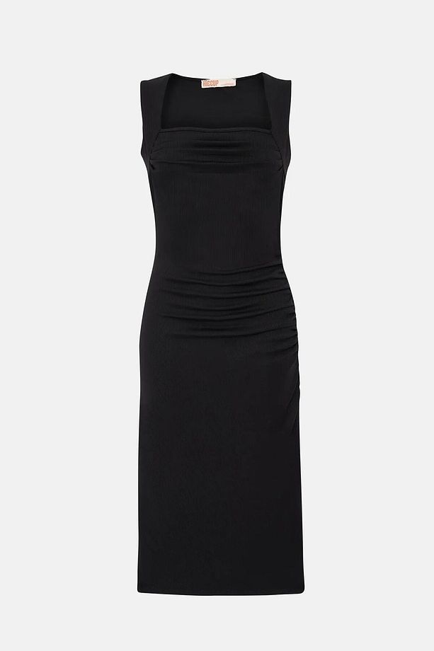 Kare Yaka Bodycon Midi Elbise - 2