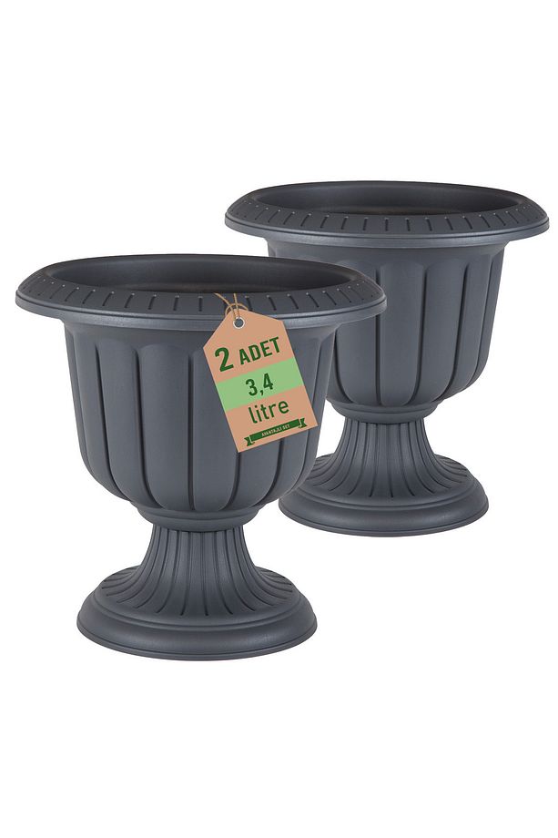 2 Adet Nergis Saksı Seti 3,4 Litre Plastik Ayaklı Çiçek Saksısı Set - 1