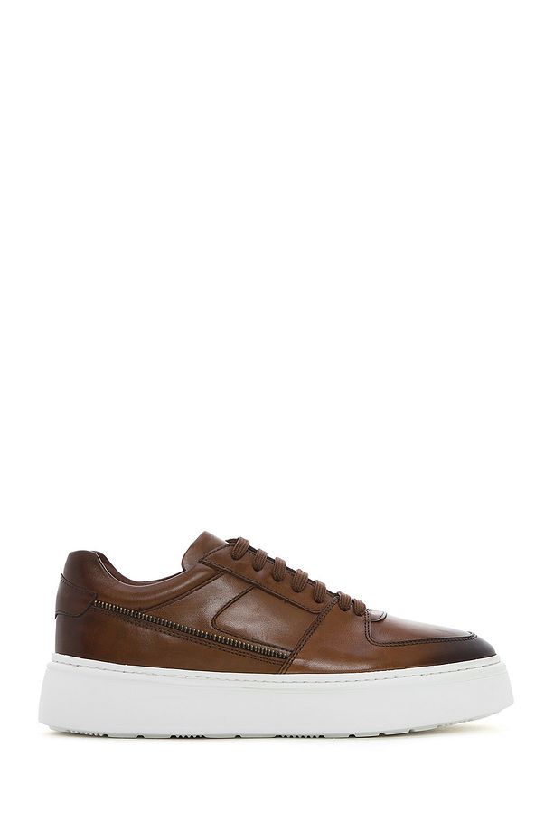 Erkek Taba Bağcıklı Kalın Tabanlı Deri Sneaker 25SFD724218 - 1