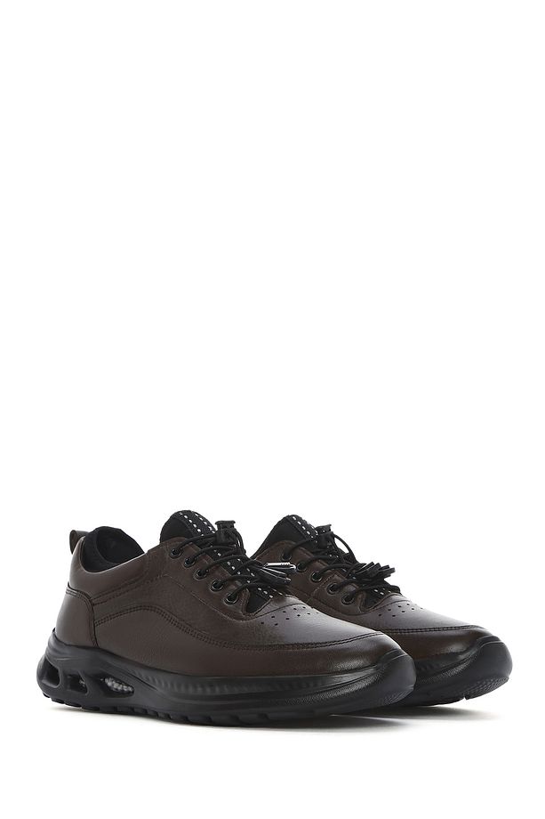 Erkek Kahverengi Bağcıklı Kalın Tabanlı Deri Sneaker 25SFD641018 - 3