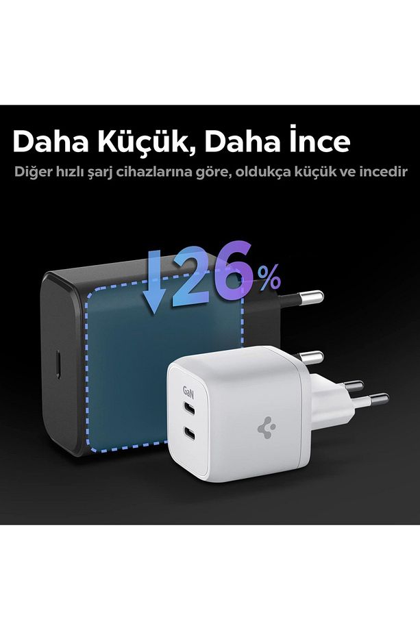 45W GaN USB-C 2 Port Mini Adaptör Samsung PPS 2.0 Destekli Hızlı Şarj Type-C PE2105 White - ACH03717 - 5