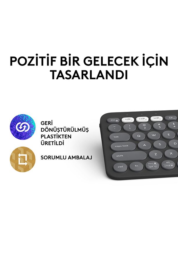 K380s Pebble Keys 2 Çoklu Cihaz Özellikli Bluetooth Türkçe Q Klavye - Siyah 920-011859 - 12