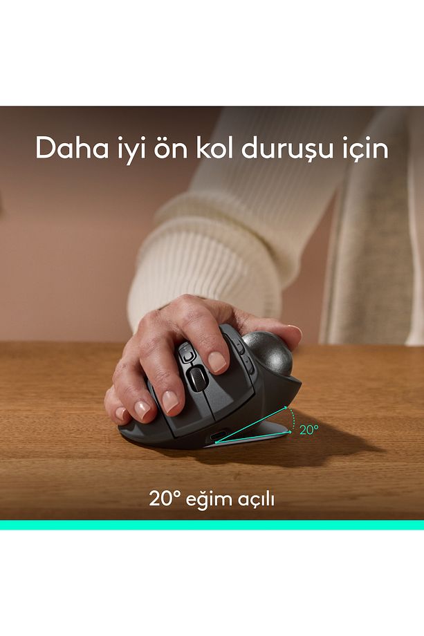 MX ERGO S Gelişmiş Bluetooth Kablosuz Trackball Pc/Mac Için Ergonomik Mouse - Siyah - 4