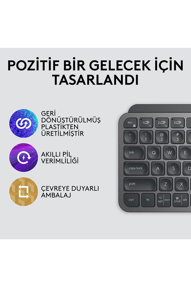 Mx Keys Mini Minimalist Kablosuz Bluetooth Aydınlatmalı Türkçe Q Klavye - Siyah - 6