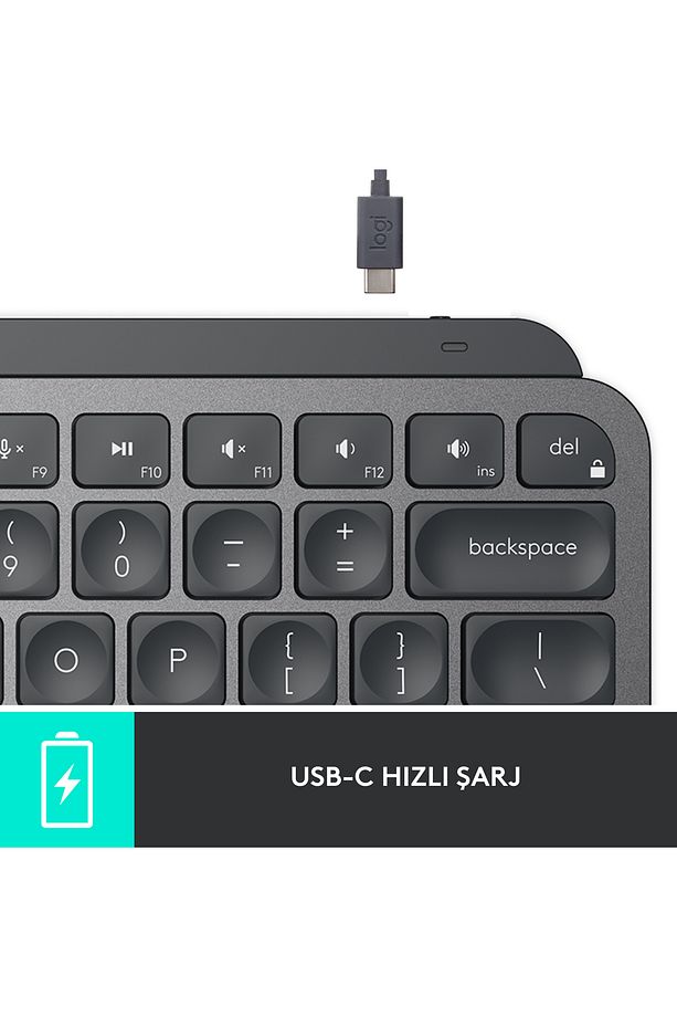 Mx Keys Mini Minimalist Kablosuz Bluetooth Aydınlatmalı Türkçe Q Klavye - Siyah - 10