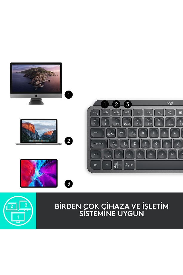Mx Keys Mini Minimalist Kablosuz Bluetooth Aydınlatmalı Türkçe Q Klavye - Siyah - 9
