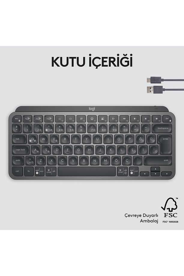 Mx Keys Mini Minimalist Kablosuz Bluetooth Aydınlatmalı Türkçe Q Klavye - Siyah - 12
