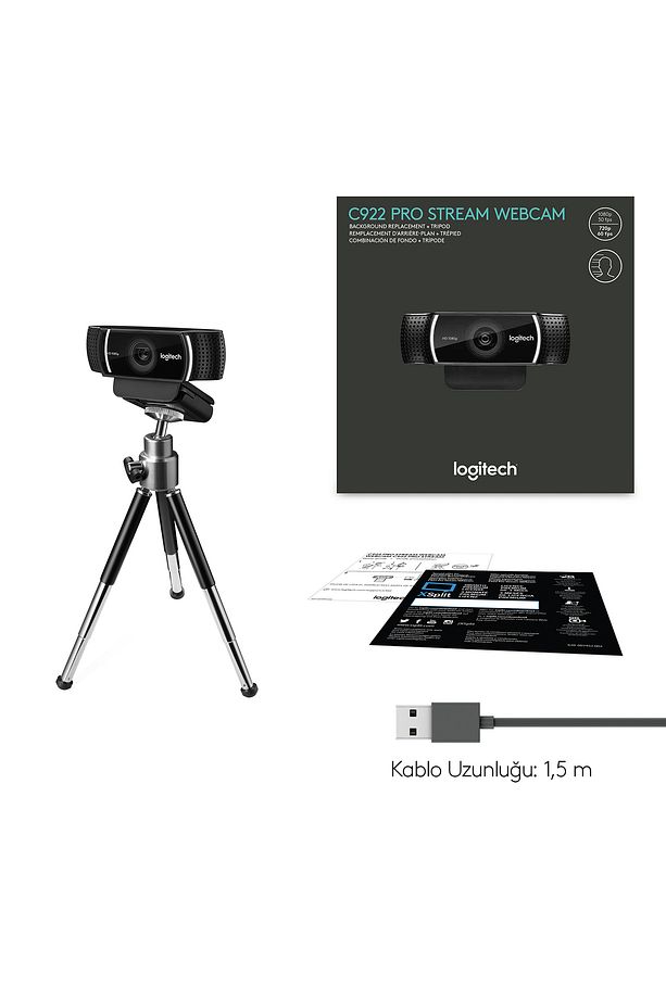 C922 Full HD 1080p Yayıncılar için Profesyonel Web Kamerası - Siyah - 12