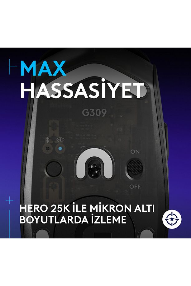 G G309 LIGHTSPEED HERO 25K Sensörlü PC ve Mac ile Uyumlu Kablosuz Oyuncu Mouse - Siyah - 5